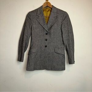 Vintage Bladen Pure Wool Women's Herringbone Tweed Blazer Gray Preppy Academia